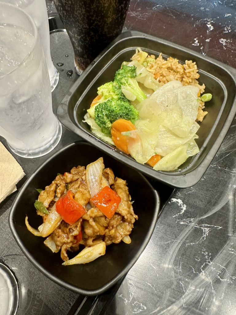 Panda Express side mongolian pork and mixed vegetables