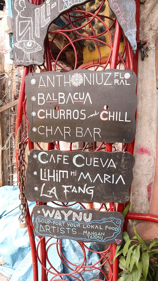 Ili-likha Artists Village Baguio - List of restaurants posted at entrance