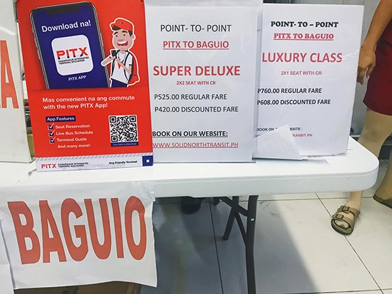 PITX - An image of the ticket prices of Solid North bus in PITX to Baguio