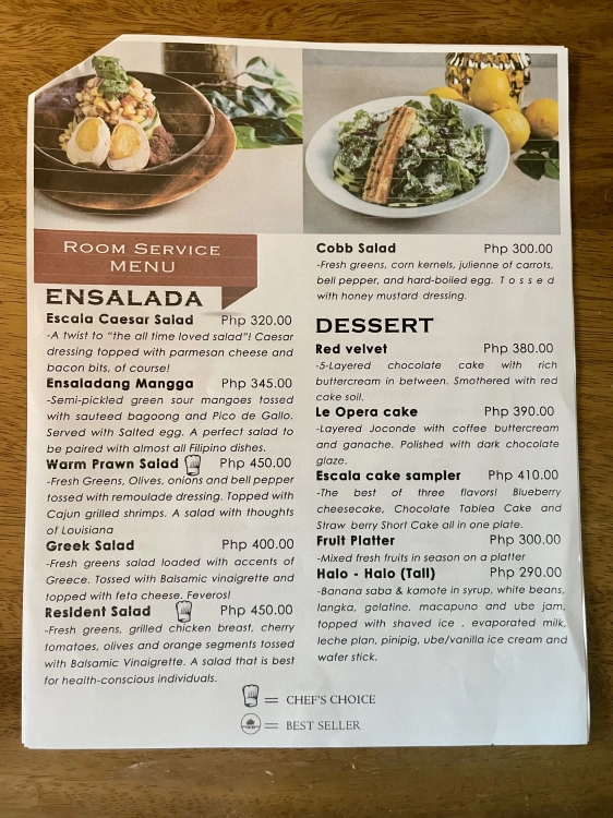 Escala Belissima Restaurant - room service menu page 3