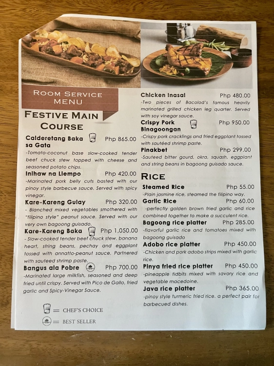 Escala Belissima Restaurant - room service menu page 2