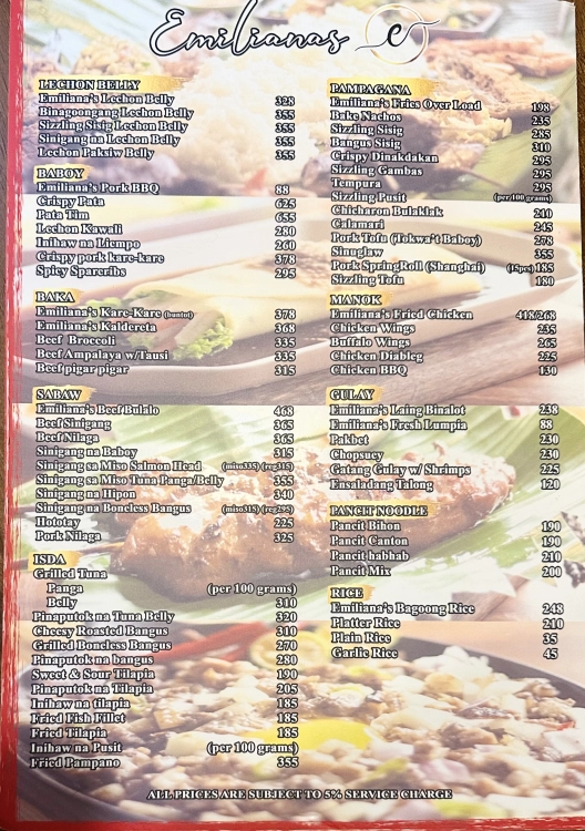 Emiliana's Grill and Restaurant - Menu 2