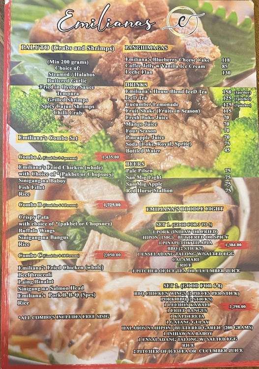 Emiliana's Grill and Restaurant - Menu 1