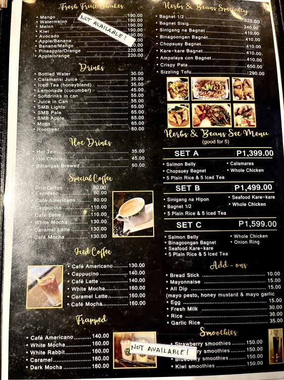 Herbs and Beans Pila Laguna - Menu 2