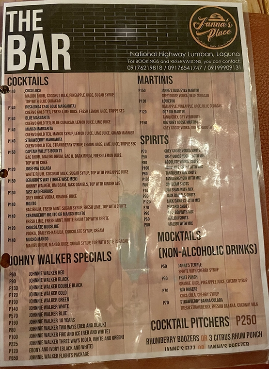 Janna's Place Lumban Laguna - Menu 5