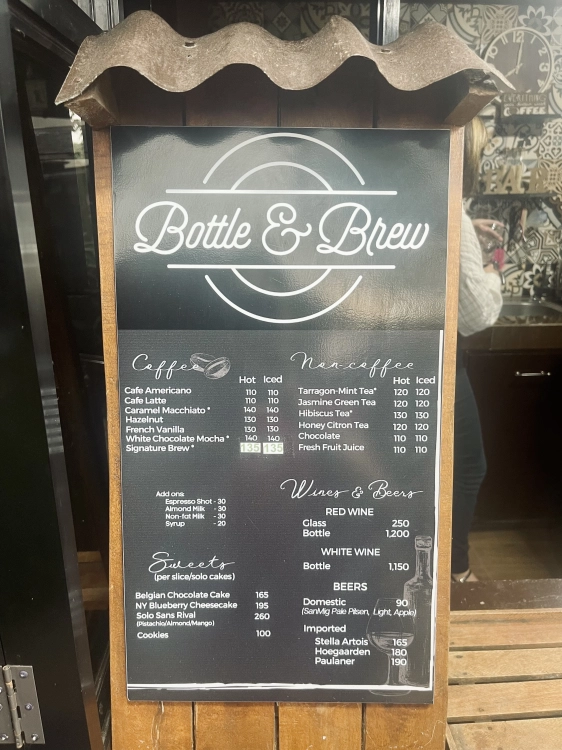 Spacio Caliraya - bottle and brew menu