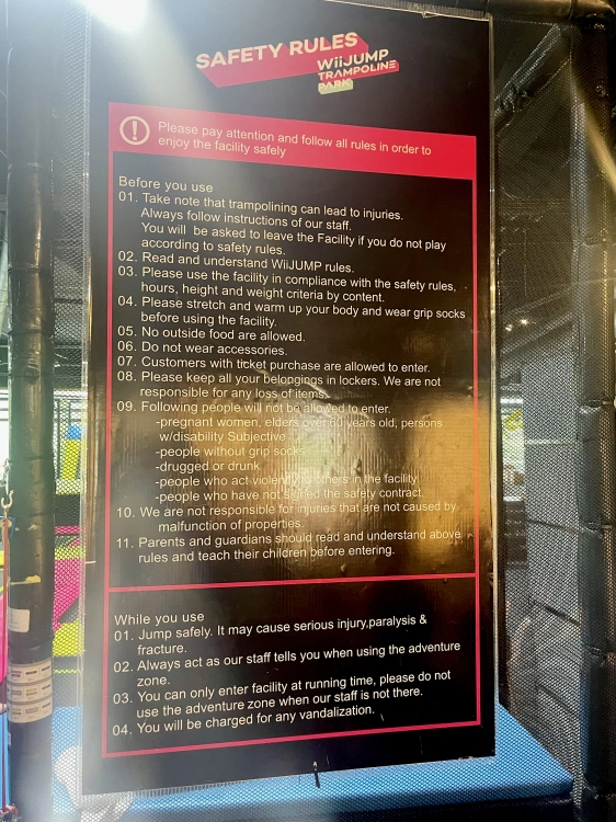 Wii Jump Trampoline Park - Safety Rules