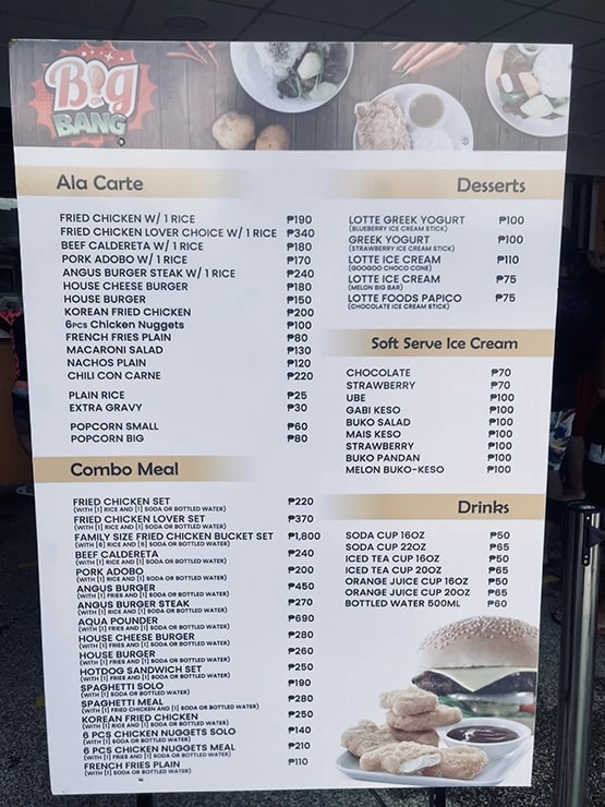Aqua Planet Pampanga Philippines - food menu