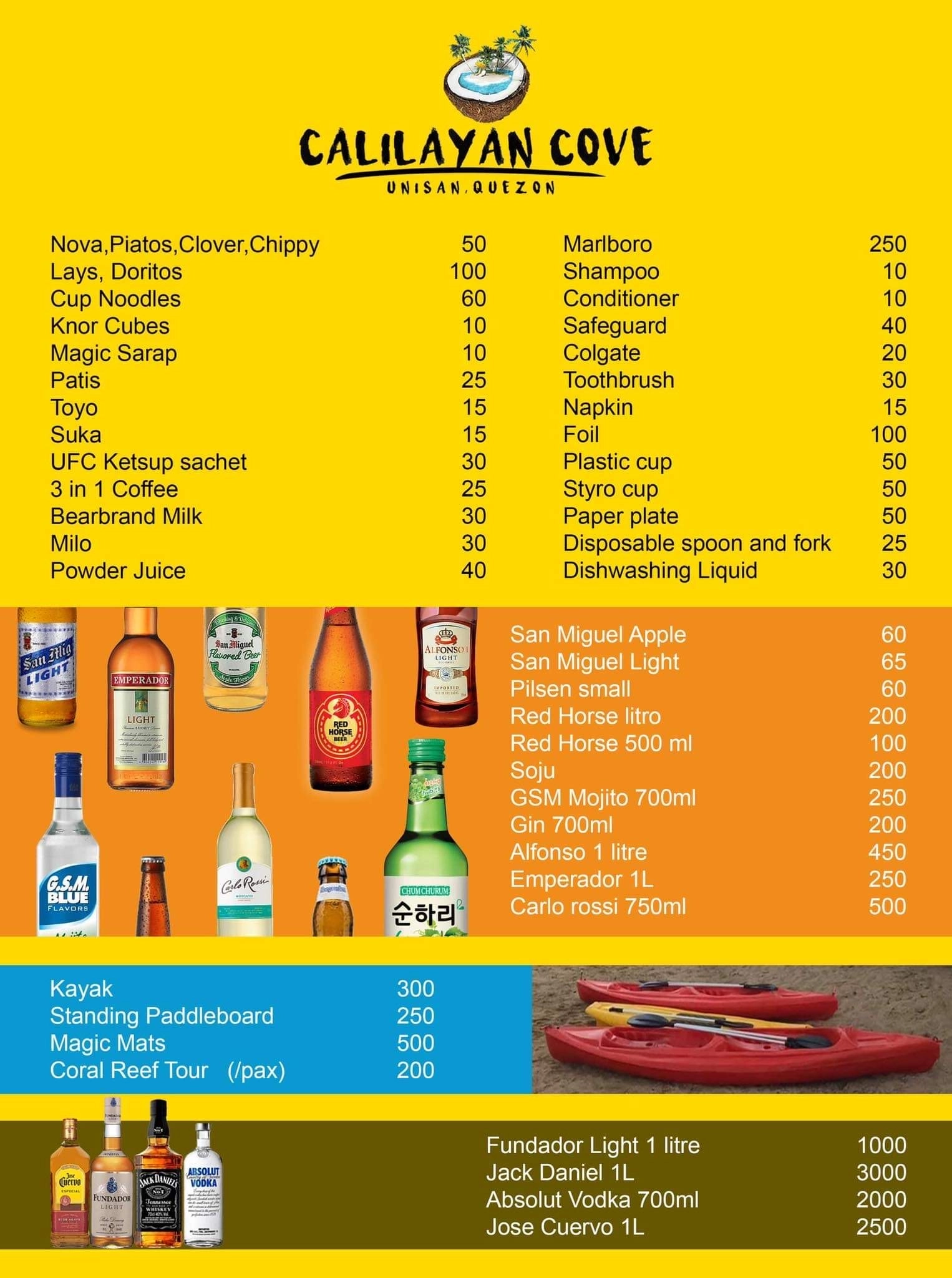 Calilayan cove menu 2